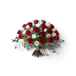 זר ורדים אדומים וליזיאנטוס - זר מיה