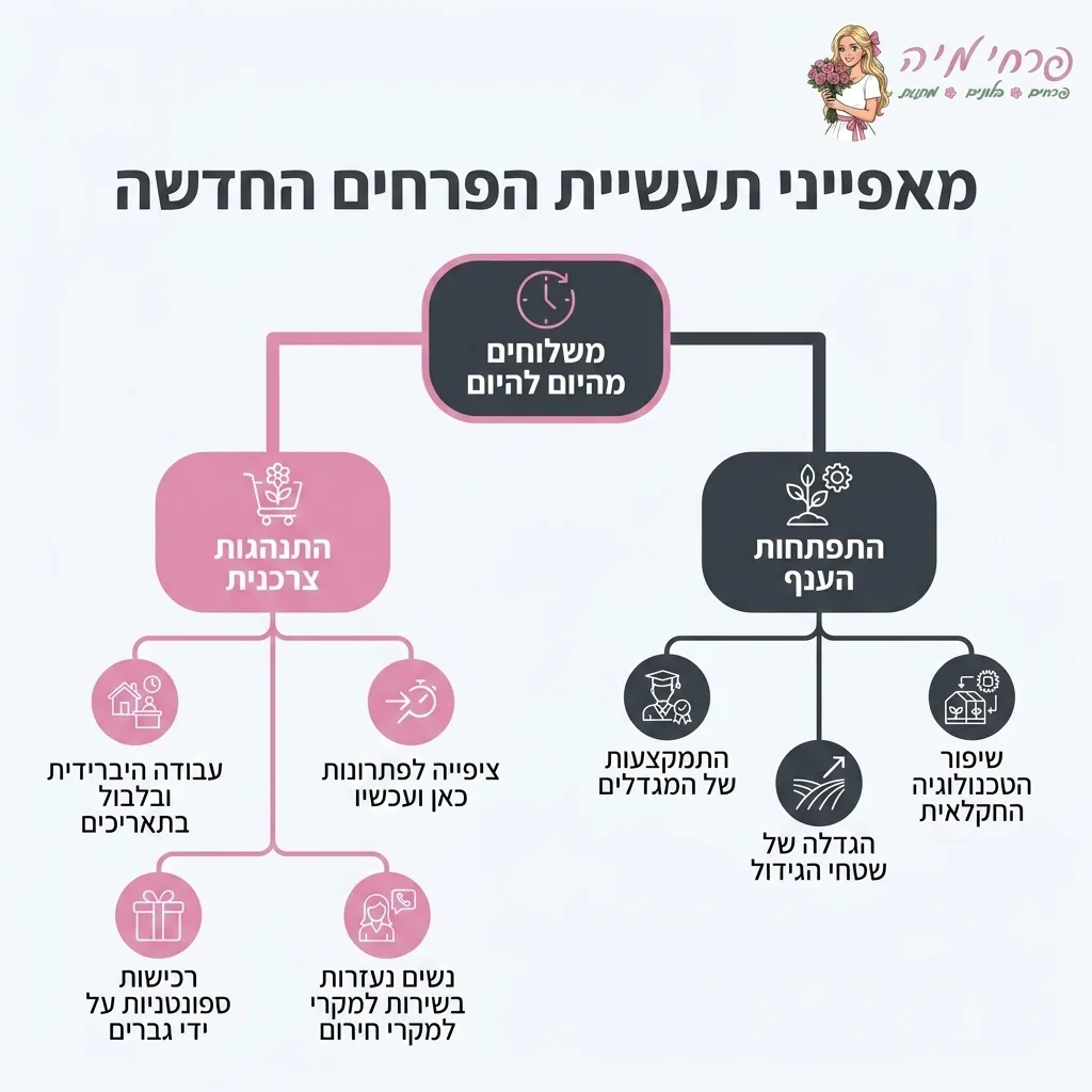 אינפוגרפיקה — מאפייני תעשיית הפרחים החדשה: משלוחים מהיום להיום