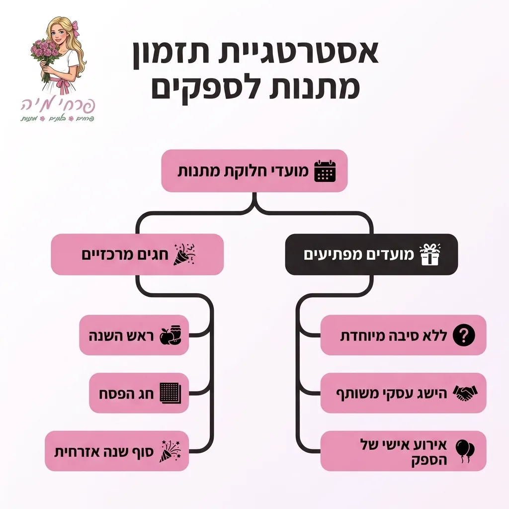 אינפוגרפיקה — אסטרטגיית תזמון מתנות לספקים: מועדי חלוקת מתנות