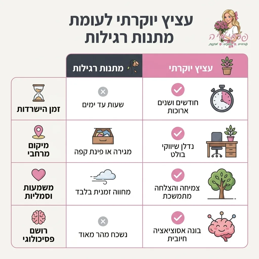אינפוגרפיקה — עציץ יוקרתי לעומת מתנות רגילות: השוואה בין מתנות שגרתיות, עציץ יוקרתי