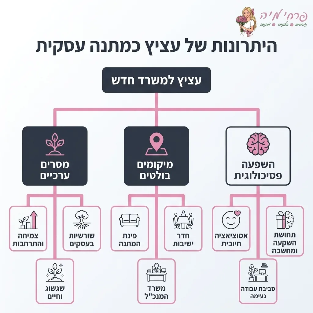 אינפוגרפיקה — היתרונות של עציץ כמתנה עסקית: עציץ למשרד חדש