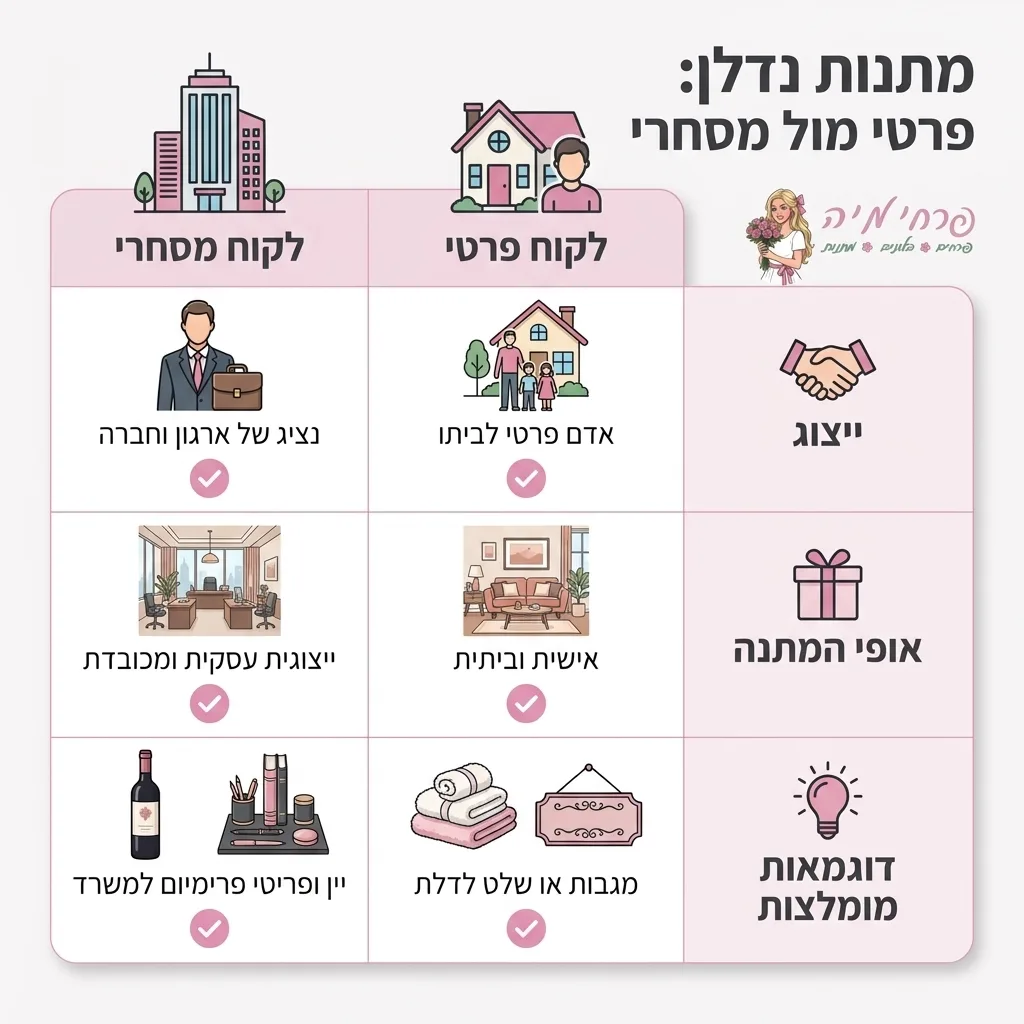 אינפוגרפיקה — מתנות נדלן: פרטי מול מסחרי: השוואה בין לקוח פרטי, לקוח מסחרי
