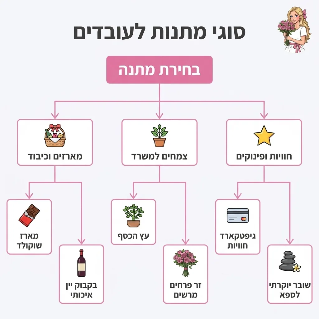 אינפוגרפיקה — סוגי מתנות לעובדים: בחירת מתנה